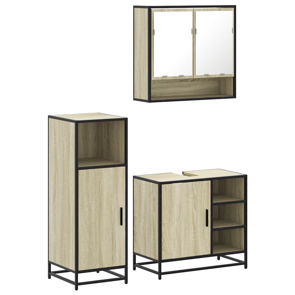 Set Mobili da Bagno 3 pz Rovere Sonoma in Legno Multistrato | homemem39