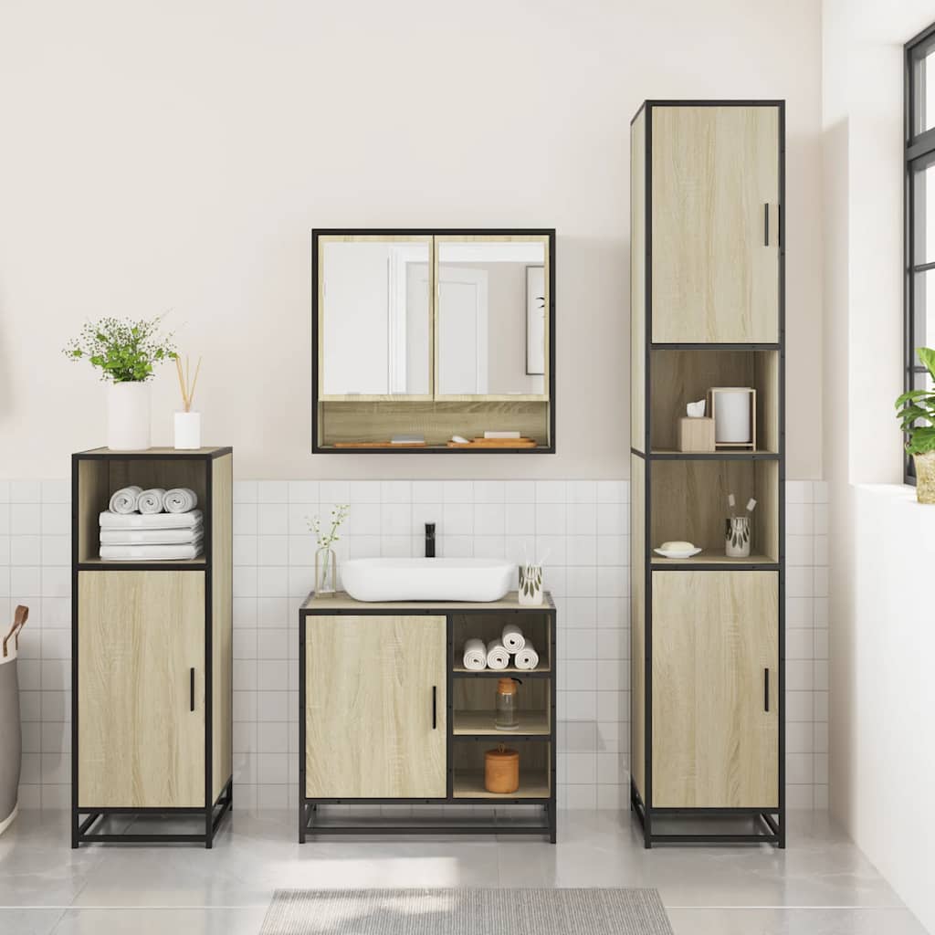 Set Mobili da Bagno 3 pz Rovere Sonoma in Legno Multistrato | homemem39