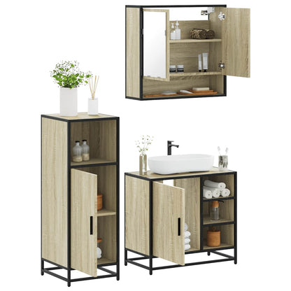 Set Mobili da Bagno 3 pz Rovere Sonoma in Legno Multistrato | homemem39