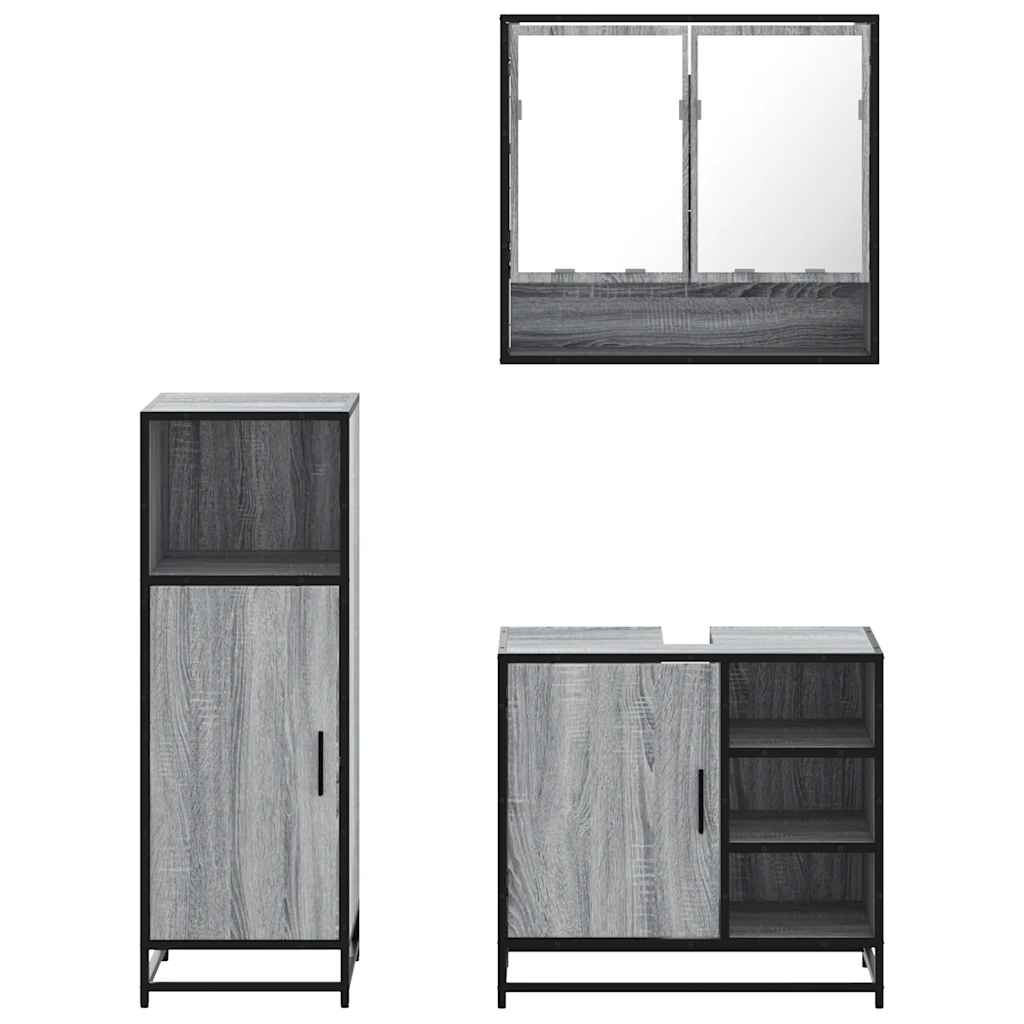 Set Mobili da Bagno 3 pz Grigio Sonoma in Legno Multistrato | homemem39
