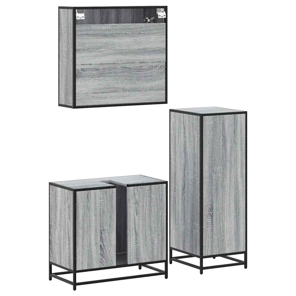 Set Mobili da Bagno 3 pz Grigio Sonoma in Legno Multistrato | homemem39