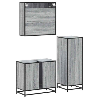 Set Mobili da Bagno 3 pz Grigio Sonoma in Legno Multistrato | homemem39
