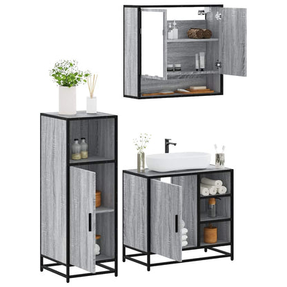Set Mobili da Bagno 3 pz Grigio Sonoma in Legno Multistrato | homemem39