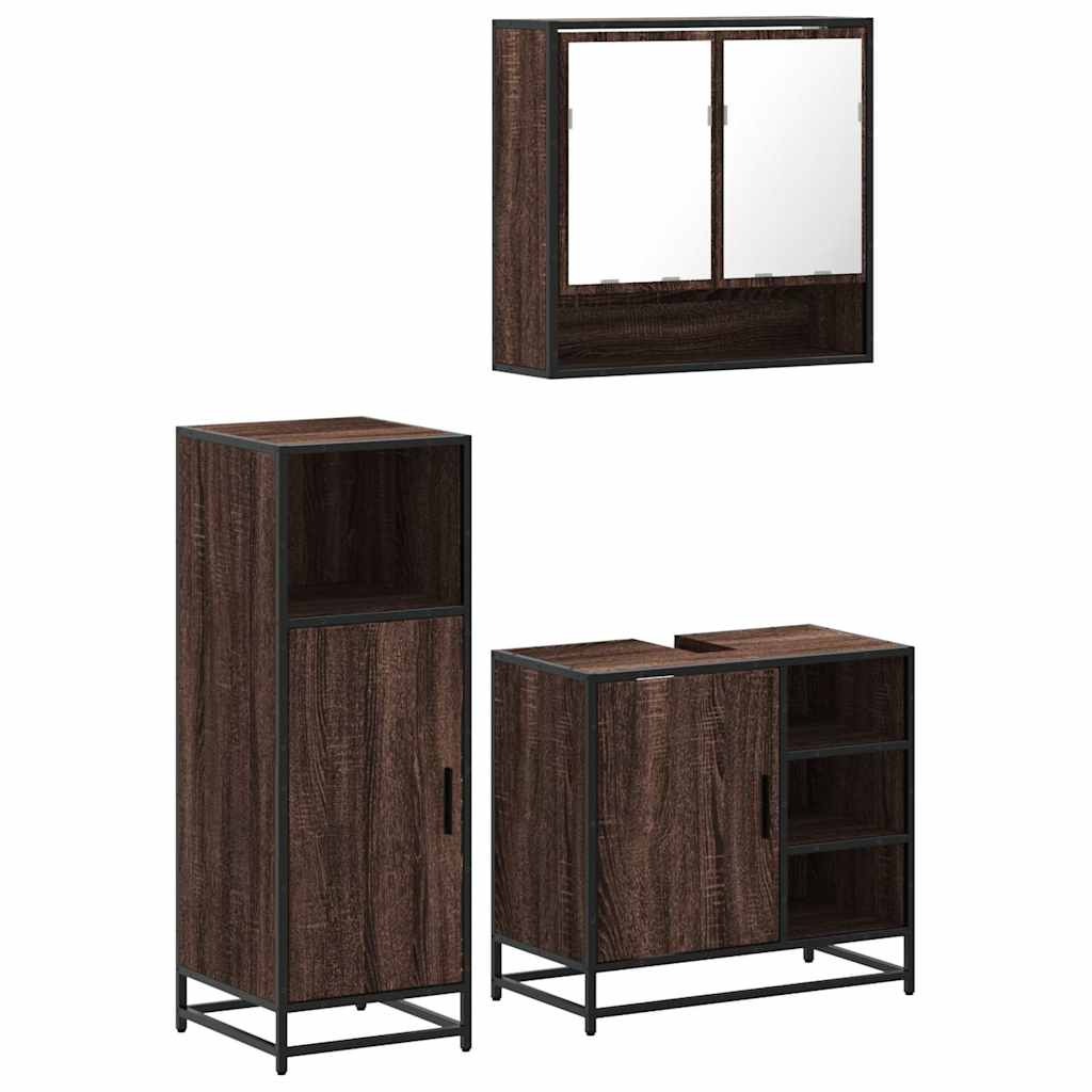 Set Mobili da Bagno 3 pz Rovere Marrone in Legno Multistrato | homemem39
