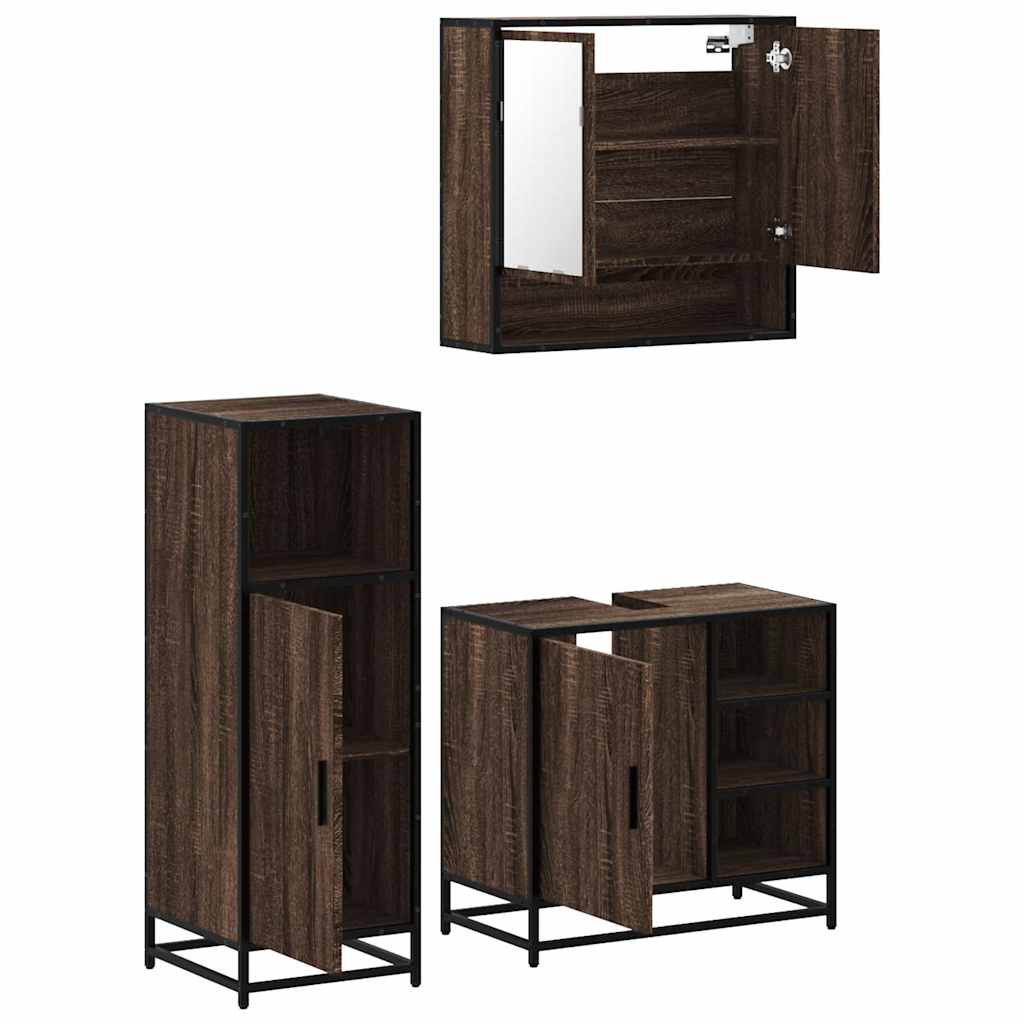 Set Mobili da Bagno 3 pz Rovere Marrone in Legno Multistrato | homemem39