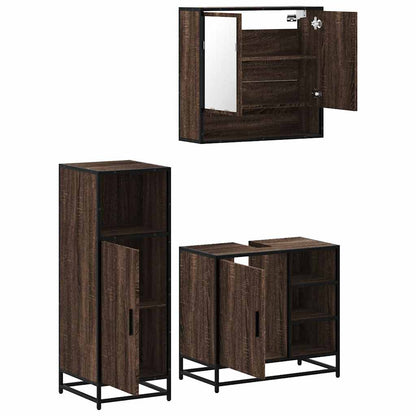 Set Mobili da Bagno 3 pz Rovere Marrone in Legno Multistrato | homemem39