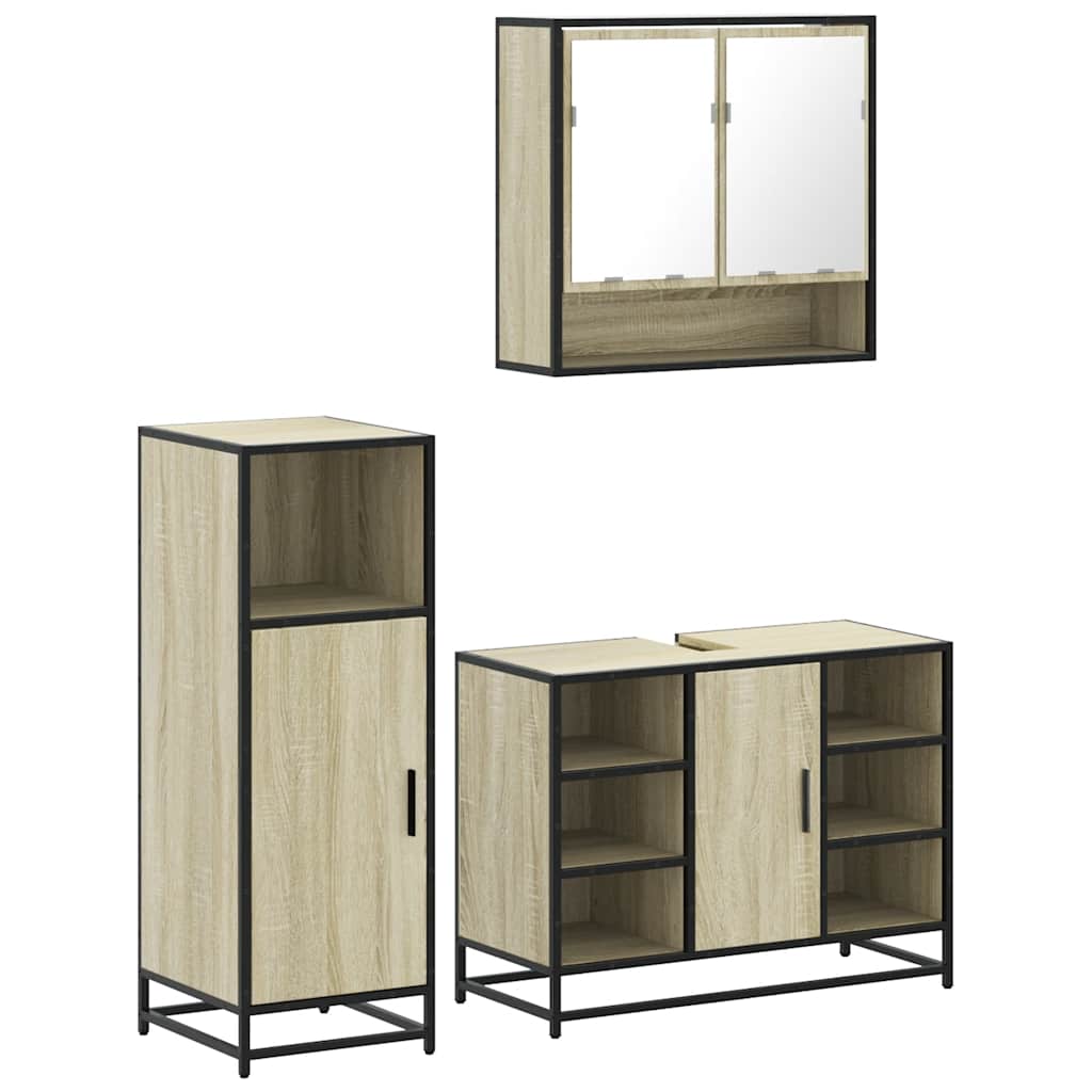 Set Mobili da Bagno 3 pz Rovere Sonoma in Legno Multistrato | homemem39
