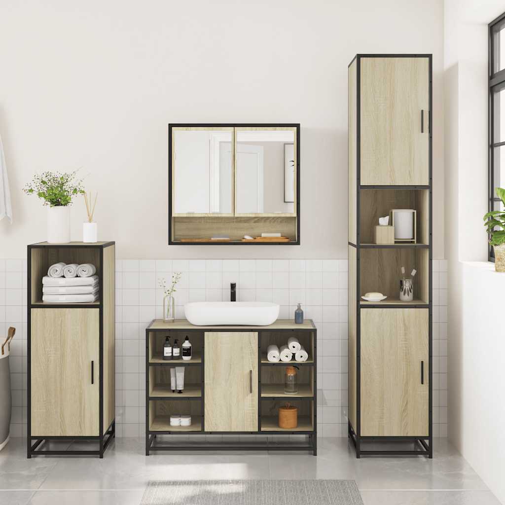 Set Mobili da Bagno 3 pz Rovere Sonoma in Legno Multistrato | homemem39