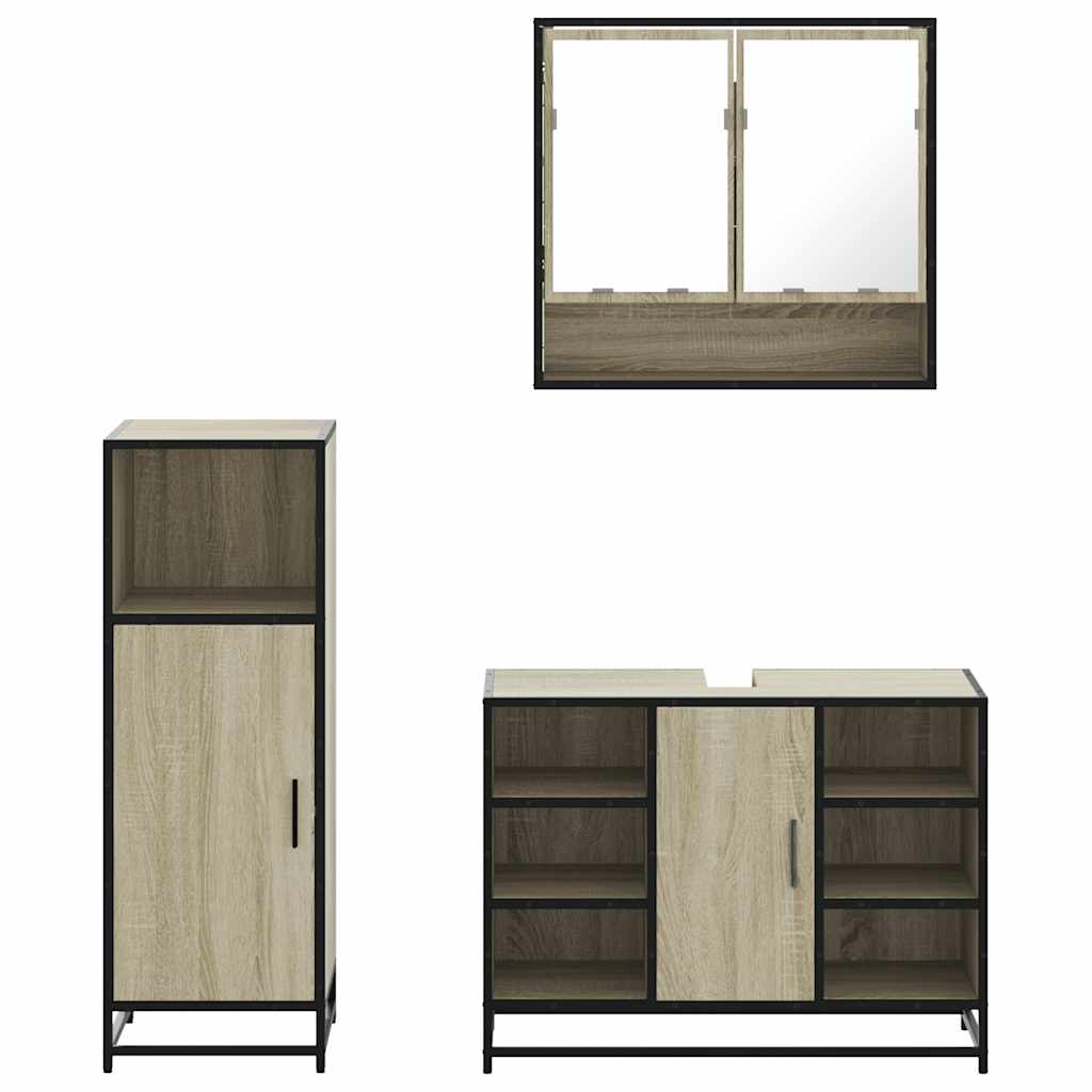 Set Mobili da Bagno 3 pz Rovere Sonoma in Legno Multistrato | homemem39