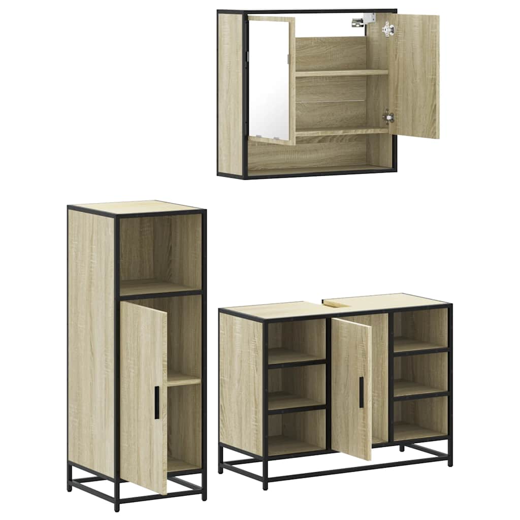 Set Mobili da Bagno 3 pz Rovere Sonoma in Legno Multistrato | homemem39