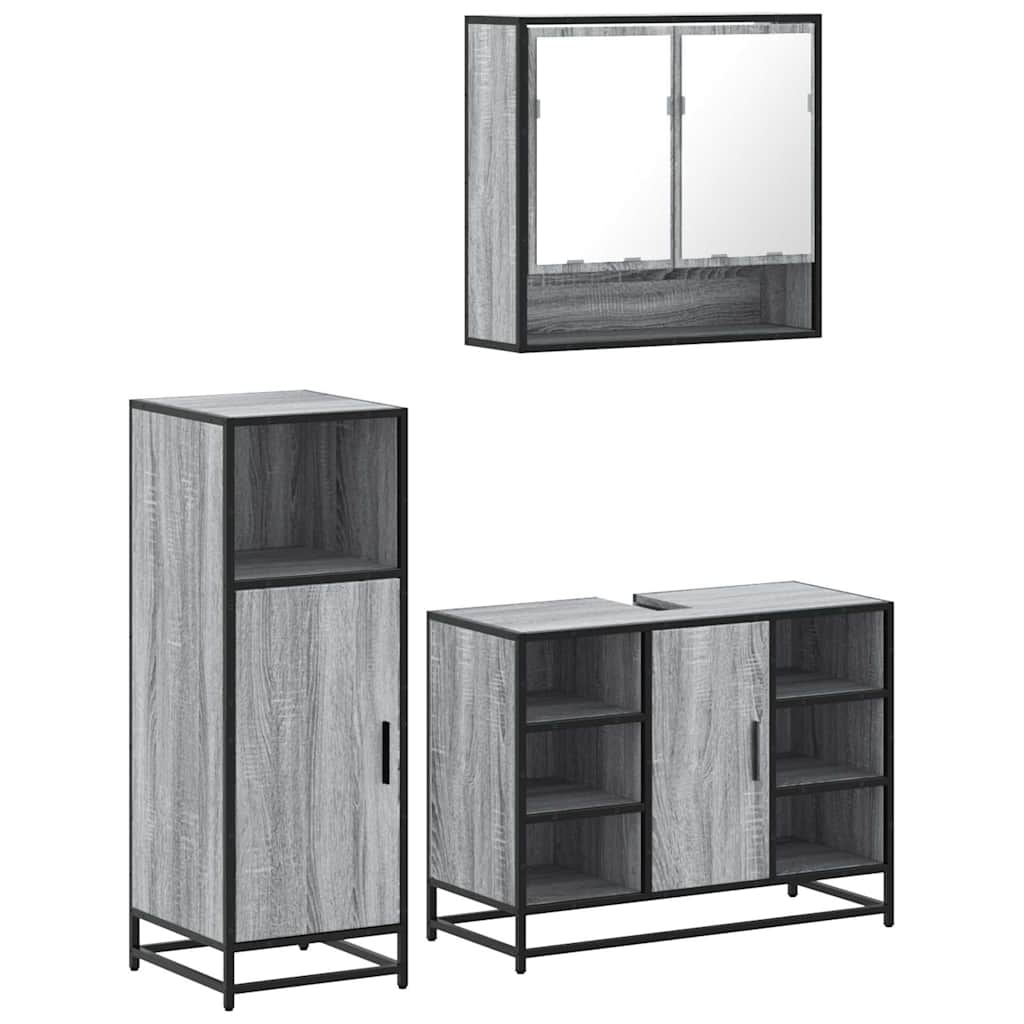 Set Mobili da Bagno 3 pz Grigio Sonoma in Legno Multistrato | homemem39