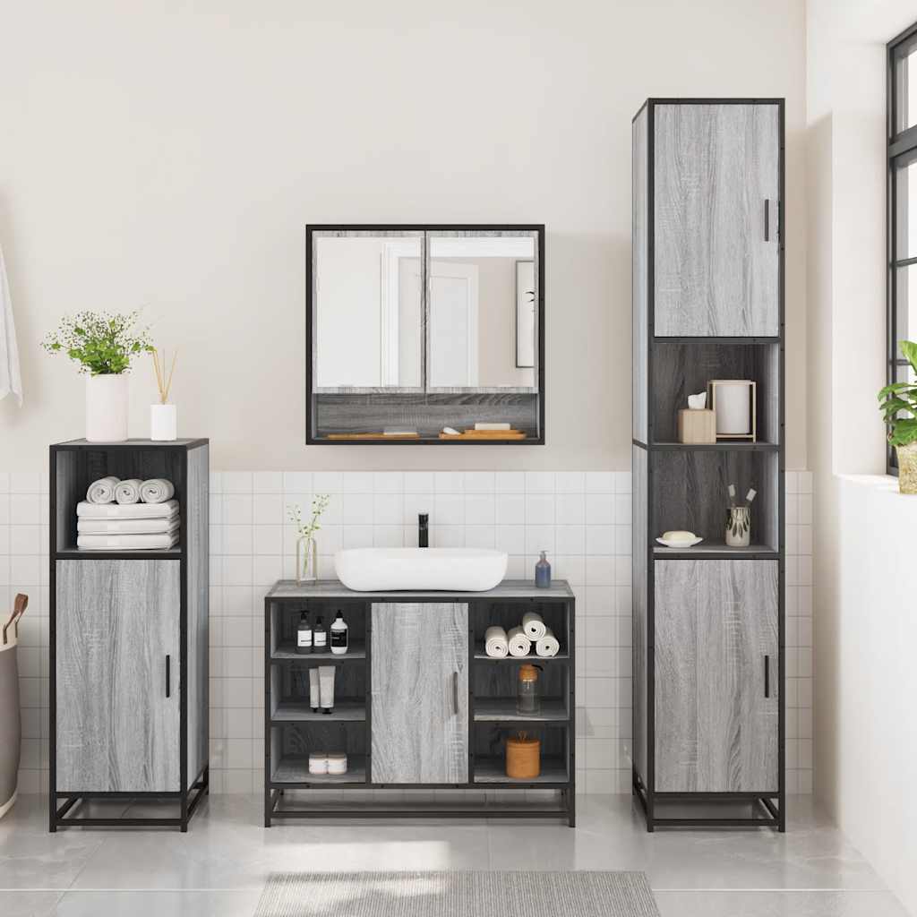 Set Mobili da Bagno 3 pz Grigio Sonoma in Legno Multistrato | homemem39