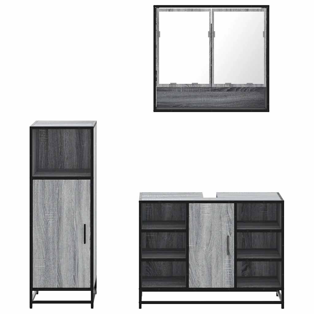 Set Mobili da Bagno 3 pz Grigio Sonoma in Legno Multistrato | homemem39