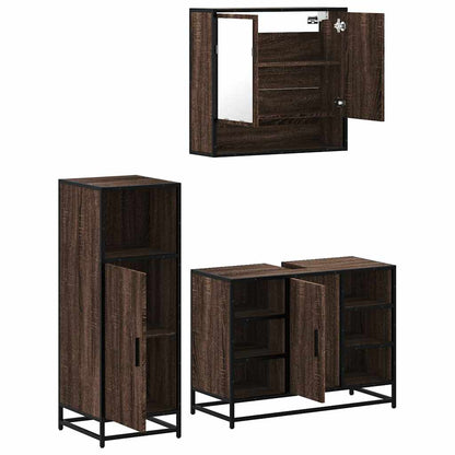 Set Mobili da Bagno 3 pz Rovere Marrone in Legno Multistrato | homemem39