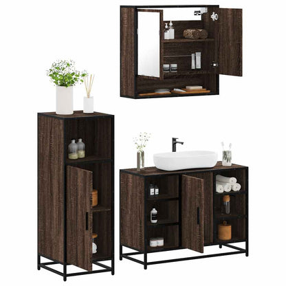 Set Mobili da Bagno 3 pz Rovere Marrone in Legno Multistrato | homemem39