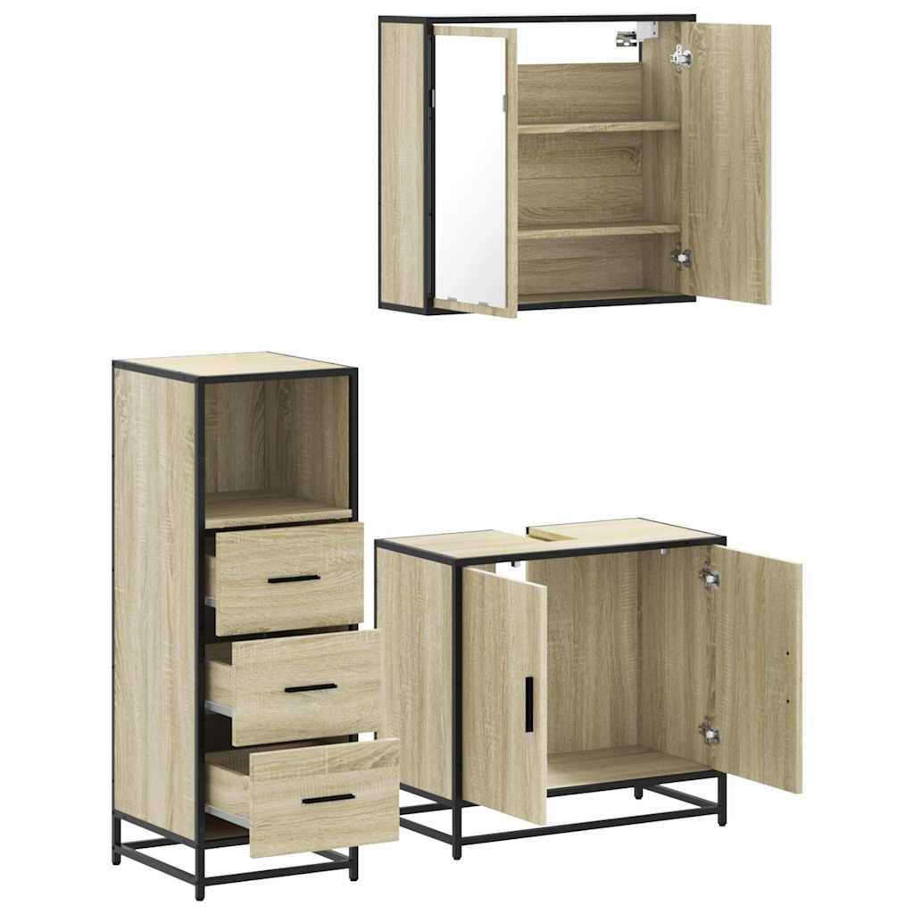 Set Mobili da Bagno 3 pz Rovere Sonoma in Legno Multistrato | homemem39