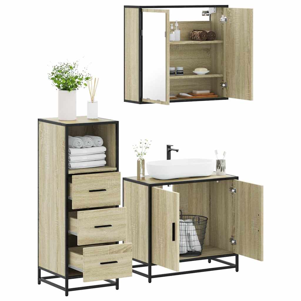 Set Mobili da Bagno 3 pz Rovere Sonoma in Legno Multistrato | homemem39