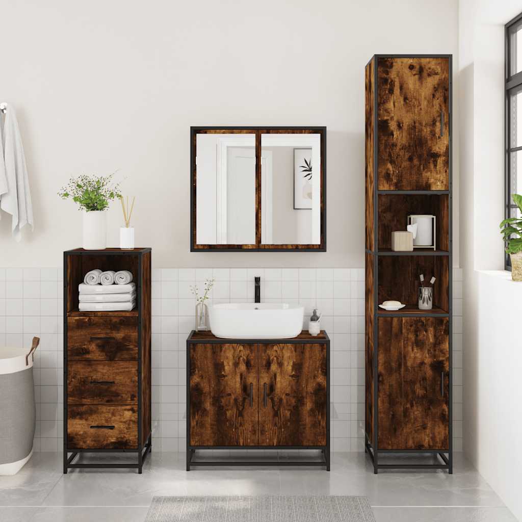 Set Mobili da Bagno 3 pz Rovere Fumo in Legno Multistrato | homemem39