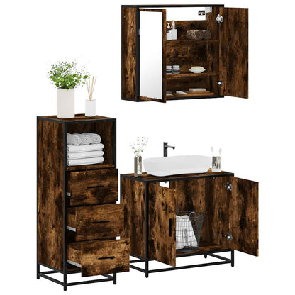Set Mobili da Bagno 3 pz Rovere Fumo in Legno Multistrato | homemem39