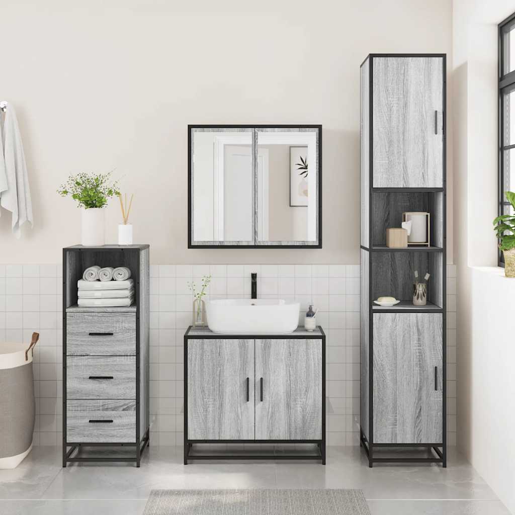 Set Mobili da Bagno 3 pz Grigio Sonoma in Legno Multistrato | homemem39