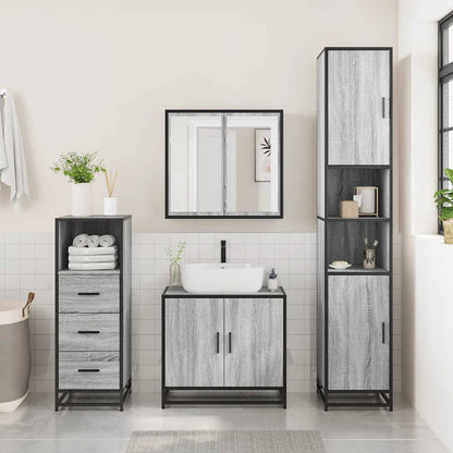 Set Mobili da Bagno 3 pz Grigio Sonoma in Legno Multistrato | homemem39