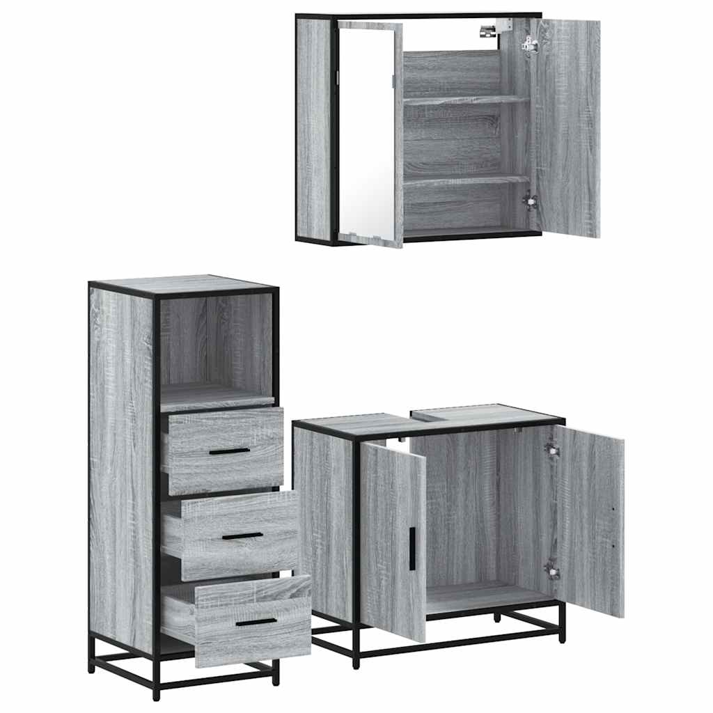 Set Mobili da Bagno 3 pz Grigio Sonoma in Legno Multistrato | homemem39