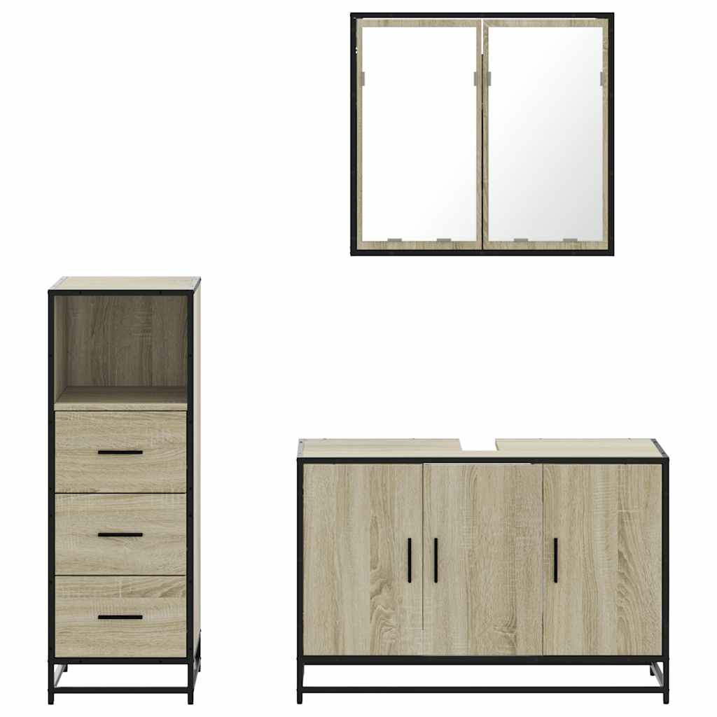 Set Mobili da Bagno 3 pz Rovere Sonoma in Legno Multistrato | homemem39