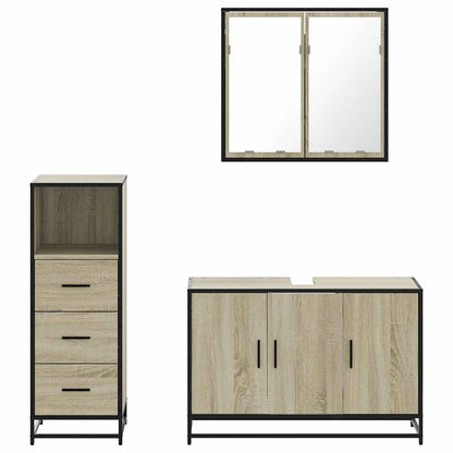 Set Mobili da Bagno 3 pz Rovere Sonoma in Legno Multistrato | homemem39