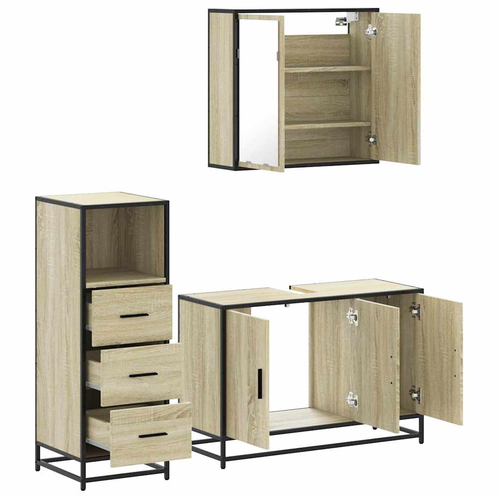 Set Mobili da Bagno 3 pz Rovere Sonoma in Legno Multistrato | homemem39