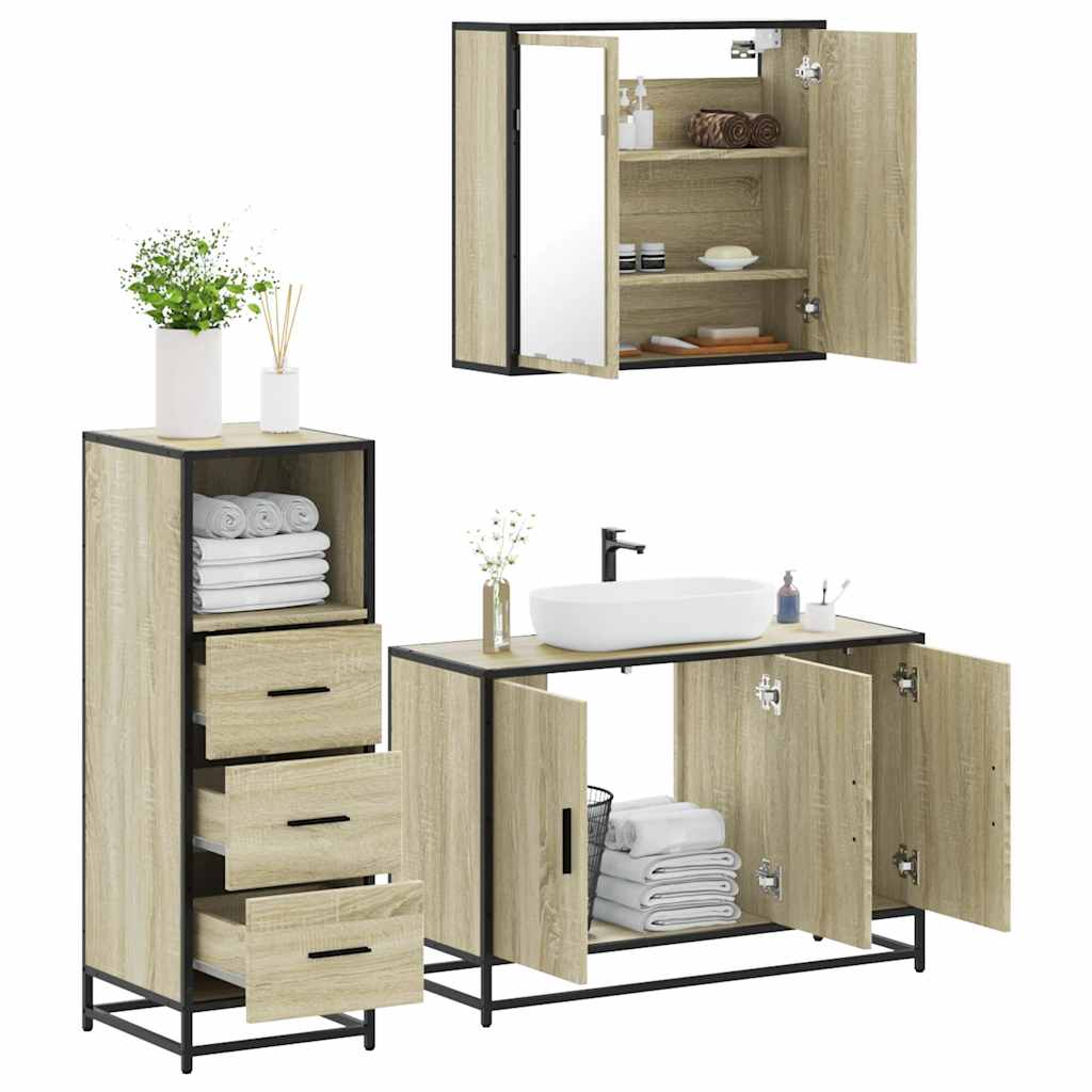 Set Mobili da Bagno 3 pz Rovere Sonoma in Legno Multistrato | homemem39