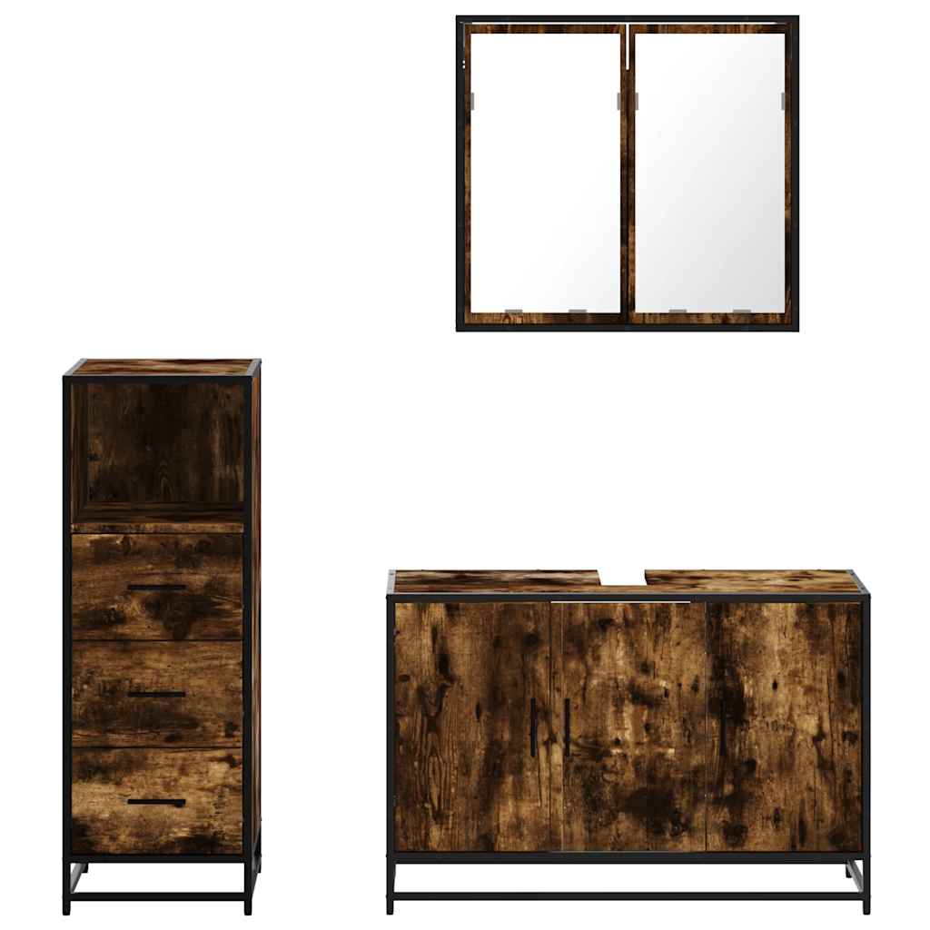 Set Mobili da Bagno 3 pz Rovere Fumo in Legno Multistrato | homemem39