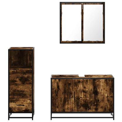 Set Mobili da Bagno 3 pz Rovere Fumo in Legno Multistrato | homemem39
