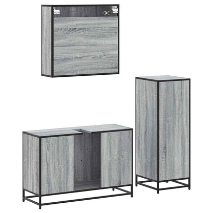 Set Mobili da Bagno 3 pz Grigio Sonoma in Legno Multistrato | homemem39