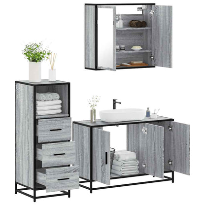 Set Mobili da Bagno 3 pz Grigio Sonoma in Legno Multistrato | homemem39