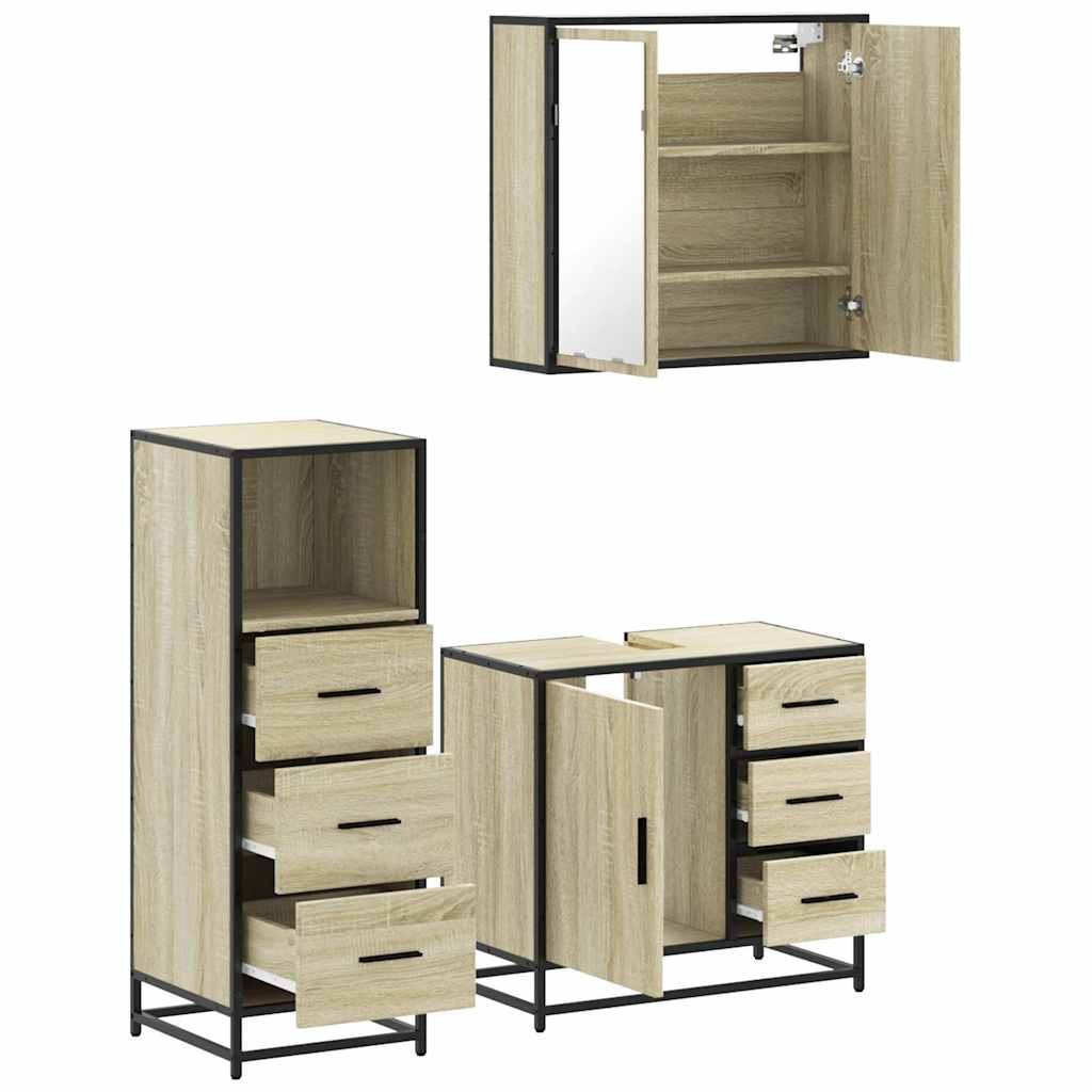 Set Mobili da Bagno 3 pz Rovere Sonoma in Legno Multistrato | homemem39