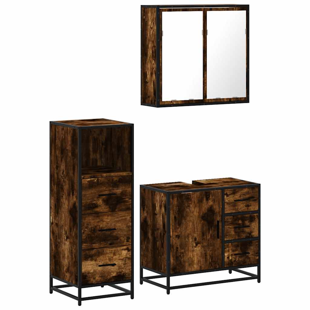 Set Mobili da Bagno 3 pz Rovere Fumo in Legno Multistrato | homemem39