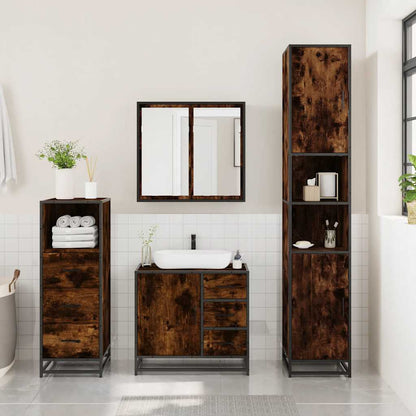 Set Mobili da Bagno 3 pz Rovere Fumo in Legno Multistrato | homemem39
