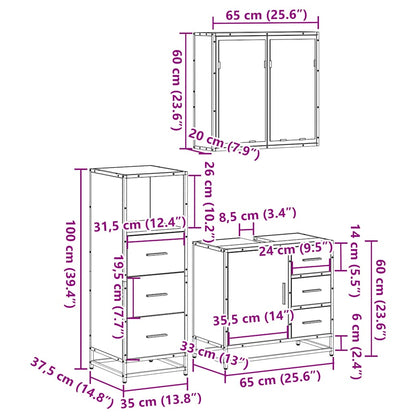 Set Mobili da Bagno 3 pz Rovere Fumo in Legno Multistrato | homemem39