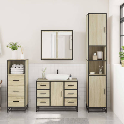 Set Mobili da Bagno 3 pz Rovere Sonoma in Legno Multistrato