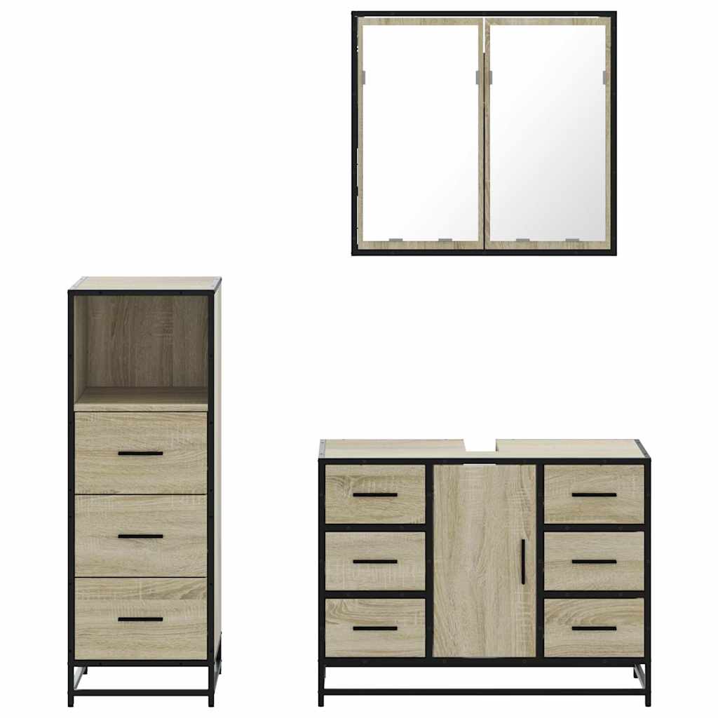 Set Mobili da Bagno 3 pz Rovere Sonoma in Legno Multistrato