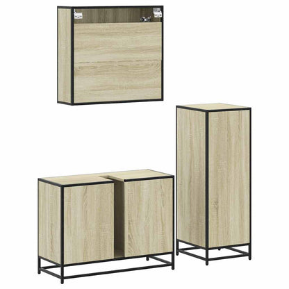 Set Mobili da Bagno 3 pz Rovere Sonoma in Legno Multistrato