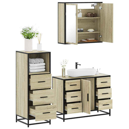 Set Mobili da Bagno 3 pz Rovere Sonoma in Legno Multistrato