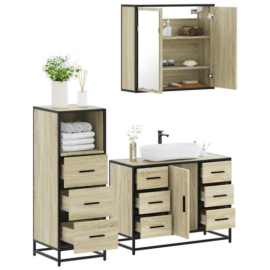Set Mobili da Bagno 3 pz Rovere Sonoma in Legno Multistrato
