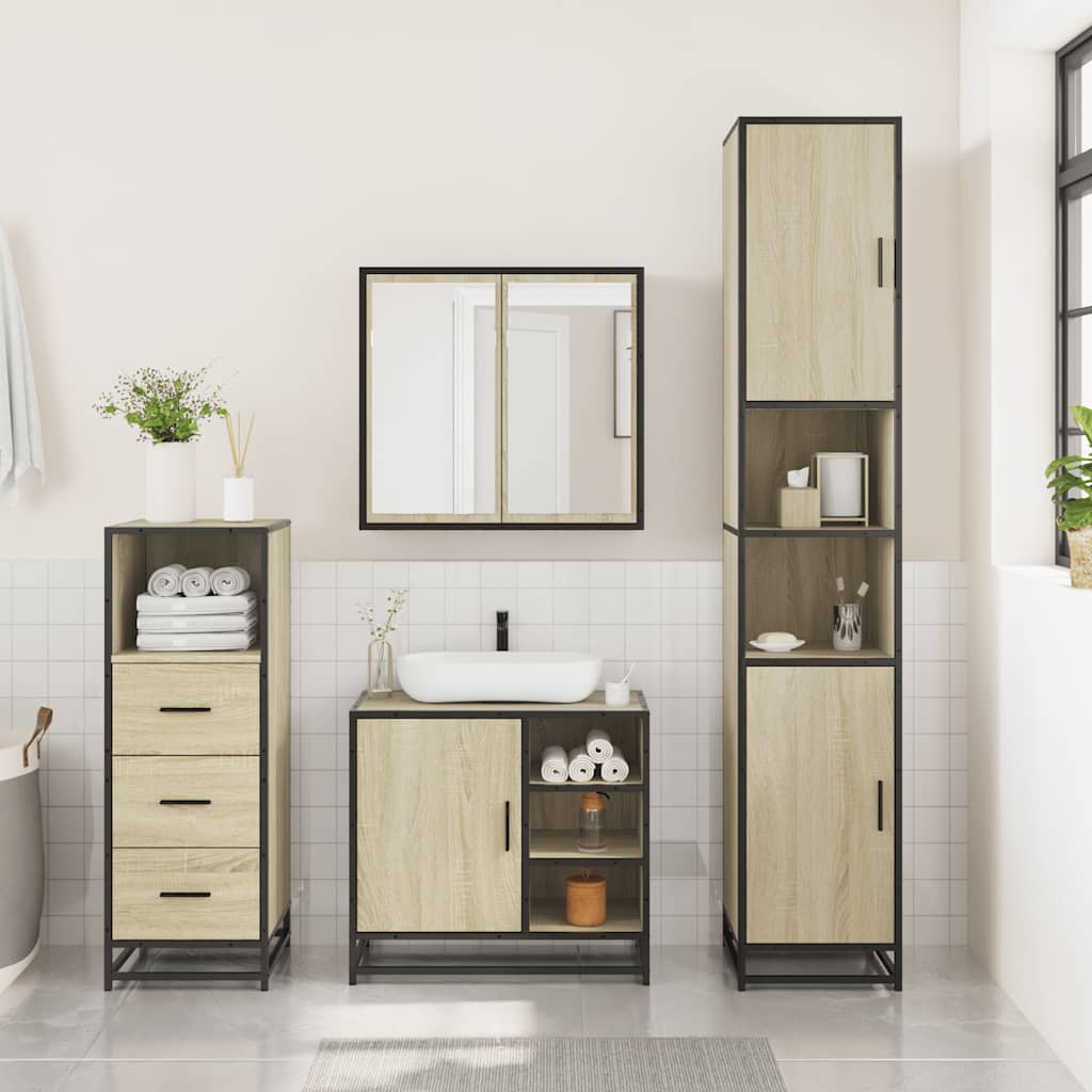 Set Mobili da Bagno 3 pz Rovere Sonoma in Legno Multistrato | homemem39
