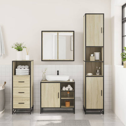 Set Mobili da Bagno 3 pz Rovere Sonoma in Legno Multistrato | homemem39