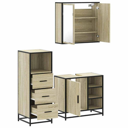 Set Mobili da Bagno 3 pz Rovere Sonoma in Legno Multistrato | homemem39