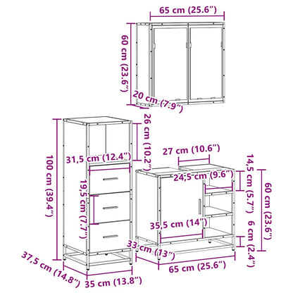 Set Mobili da Bagno 3 pz Rovere Sonoma in Legno Multistrato | homemem39