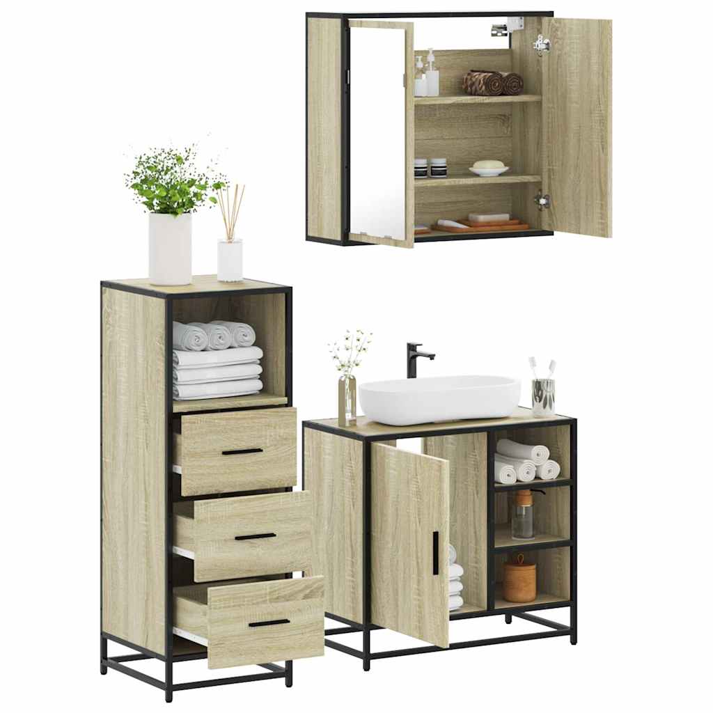 Set Mobili da Bagno 3 pz Rovere Sonoma in Legno Multistrato | homemem39