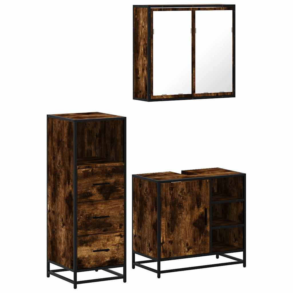 Set Mobili da Bagno 3 pz Rovere Fumo in Legno Multistrato | homemem39
