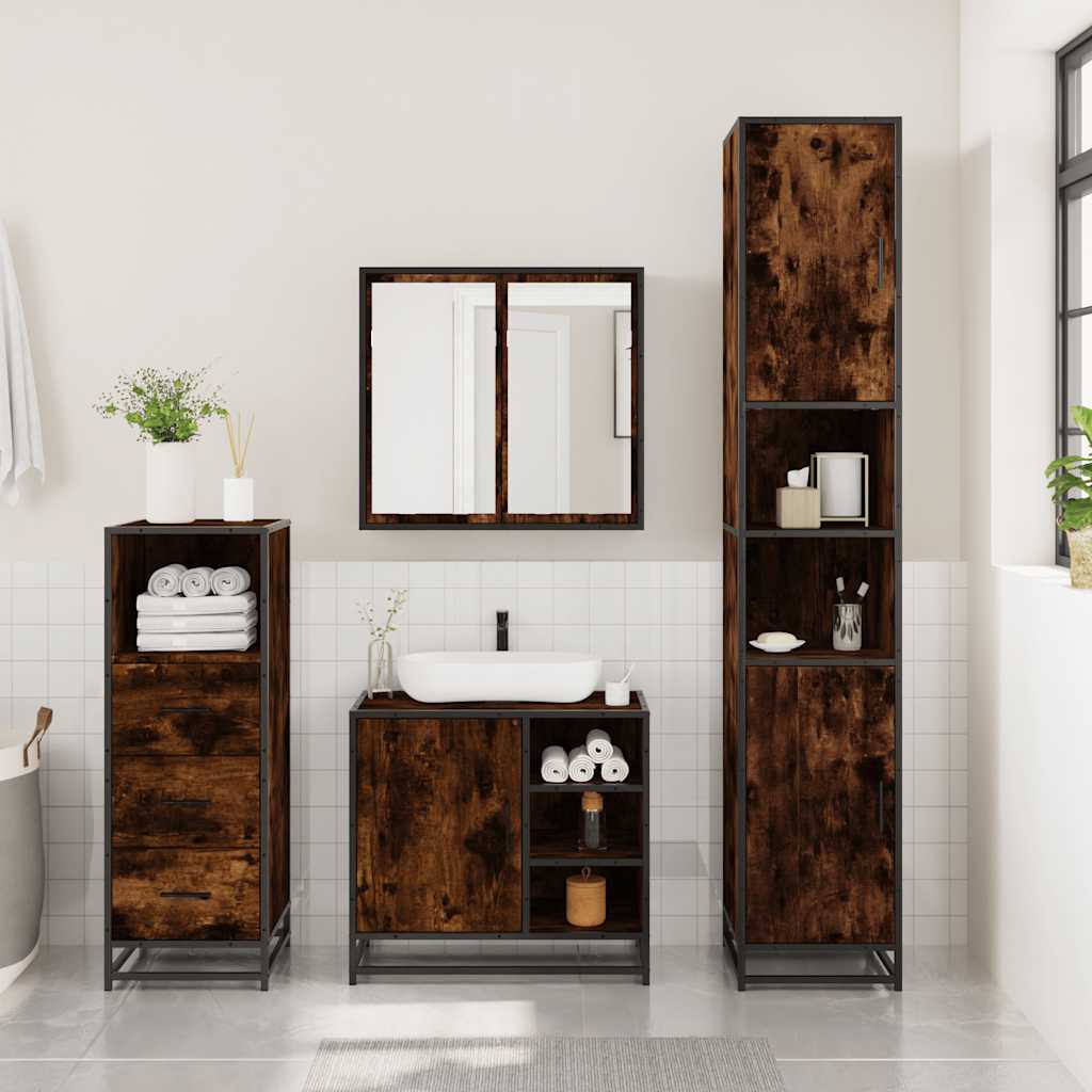 Set Mobili da Bagno 3 pz Rovere Fumo in Legno Multistrato | homemem39